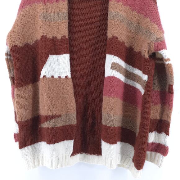 Elsamanda Womens Neutral Alpaca Wool Boho Southwestern Abstract Open Cardigan M - Picture 4 of 10